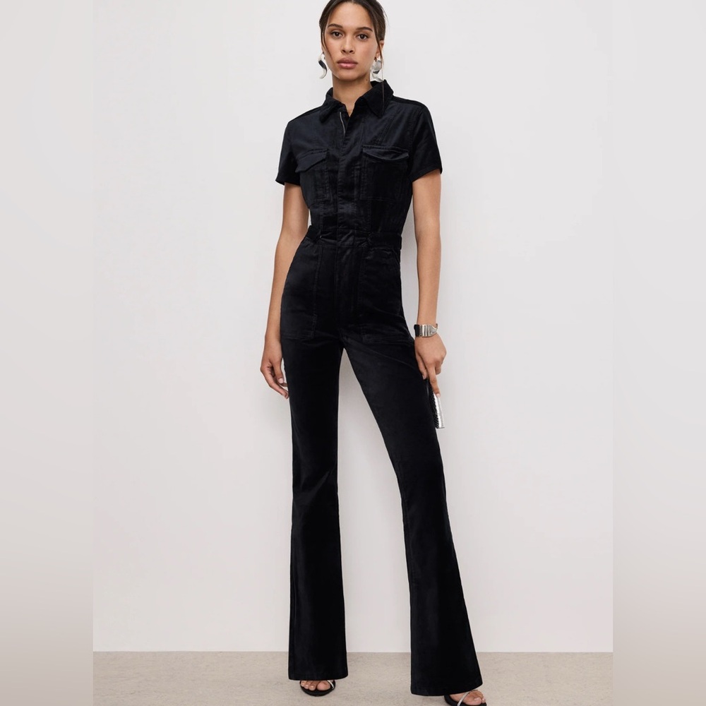 Good American Black Short-Sleeve Utility Jumpsuit